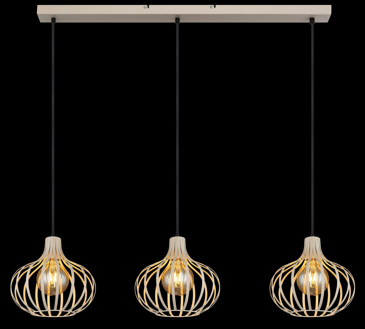 GLOBO Pendelleuchte MATEO 33370319 schwarz sand creme Metall B/H/L: ca. 103x150x25 cm E27 3 Brennstellen MATEO - sand/creme (25,00/103,00/150,00cm) - GLOBO