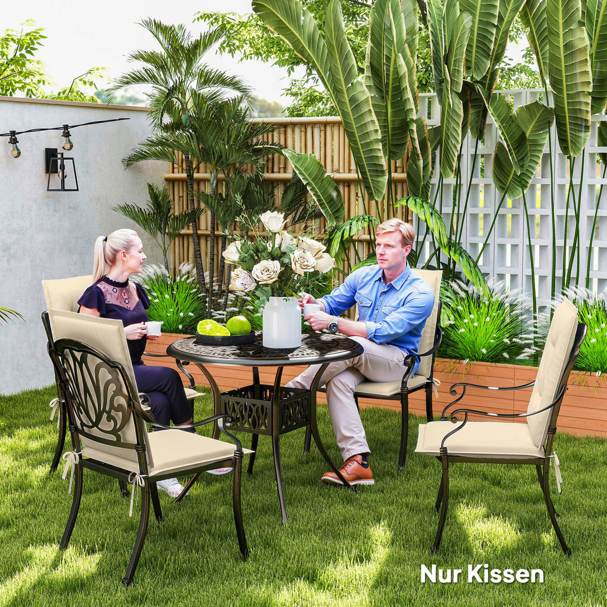 Outsunny Sitzkissen 4er Set beige Polyester B/H/L: ca. 50x5x108 cm Sitzkissen 4er Set - beige (108,00/50,00/5,00cm) - Outsunny
