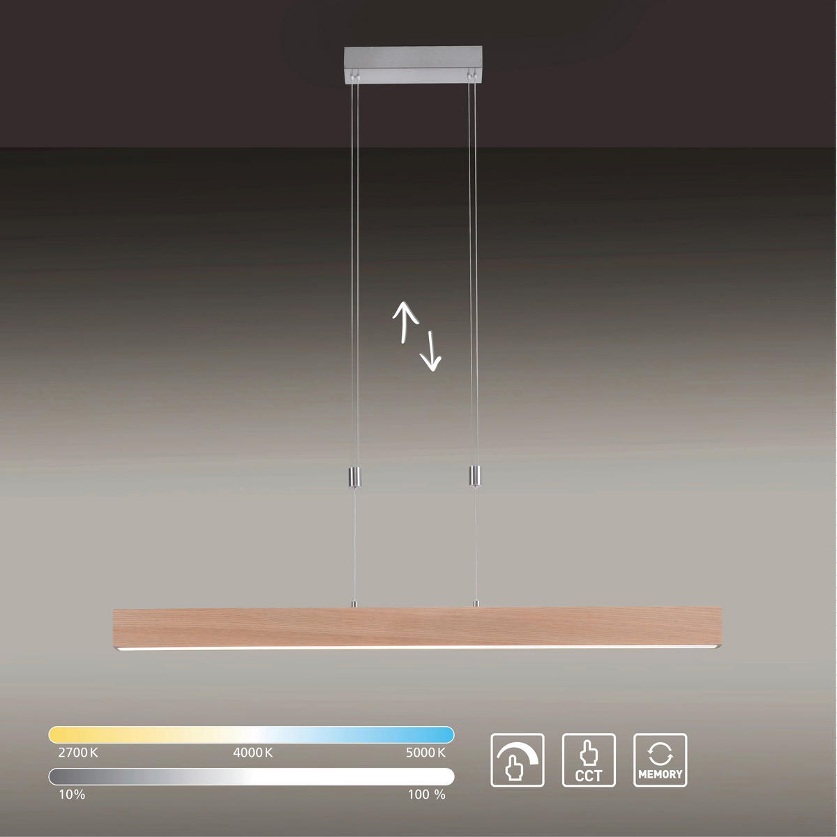 Just Light LED-Pendelleuchte AMANDA 11420-78 natur Aluminium B/H/T: ca. 110x160x5 cm 1.0 Brennstellen AMANDA - natur (110,00/160,00/5,00cm) - Just Light