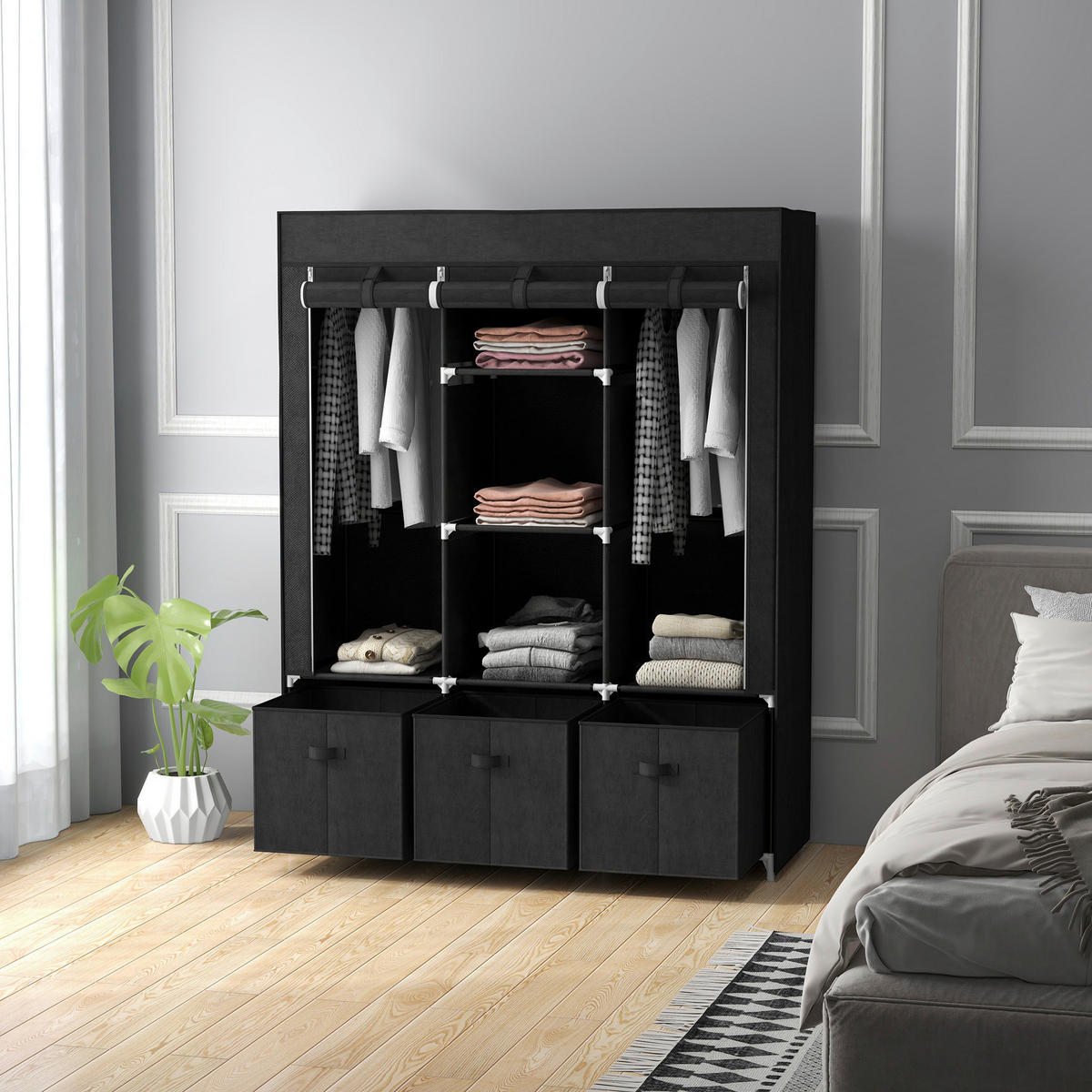 HOMCOM Kleiderschrank schwarz Polypropylen B/H/L: ca. 43x125x162,5 cm Stoffschrank - schwarz (162,50/43,00/125,00cm) - HOMCOM