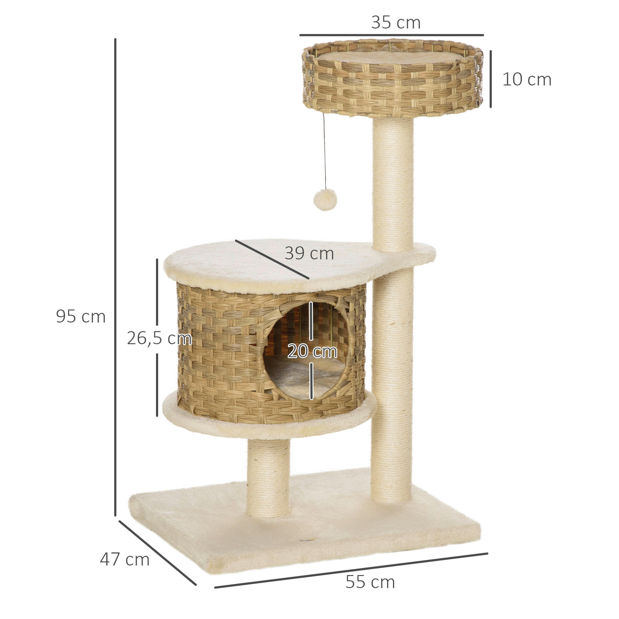 PawHut Kratzbaum Kratzbaum - (55,00/47,00/95,00cm) - PawHut