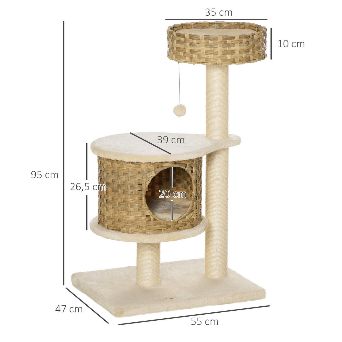 PawHut Kratzbaum Kratzbaum - (55,00/47,00/95,00cm) - PawHut
