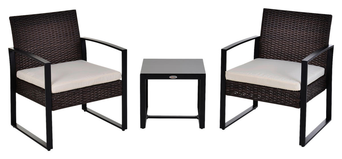 Outsunny Sitzgruppe creme Polyester B/H/L: ca. 57x63x76 cm Gartenmöbel-Set - braun/creme (76,00/57,00/63,00cm) - Outsunny