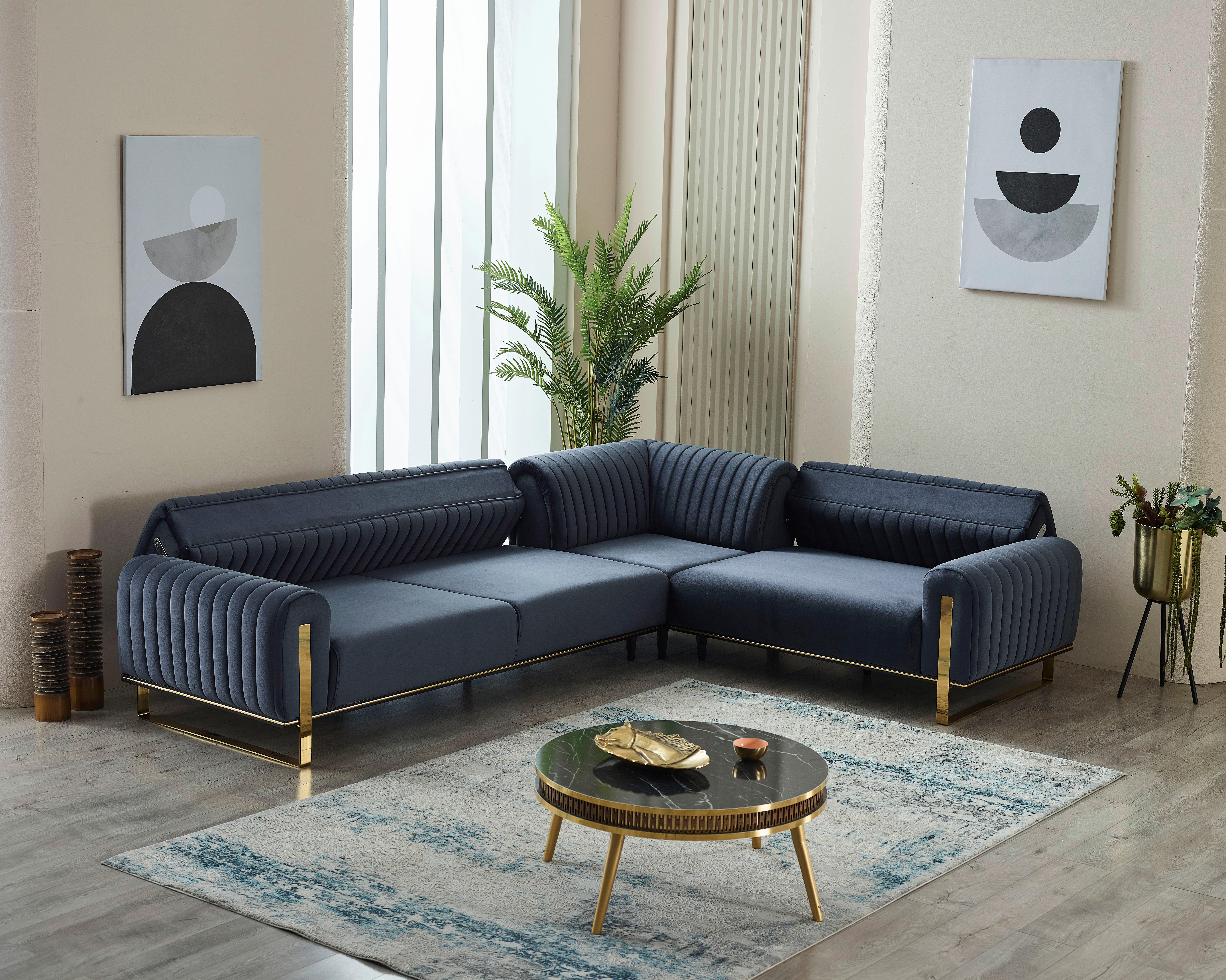 Funktionsecke Singapur blaugrau Microfaser B/H/T: ca. 332x79x262 cm Singapur - gold/blaugrau (332,00/79,00/262,00cm)