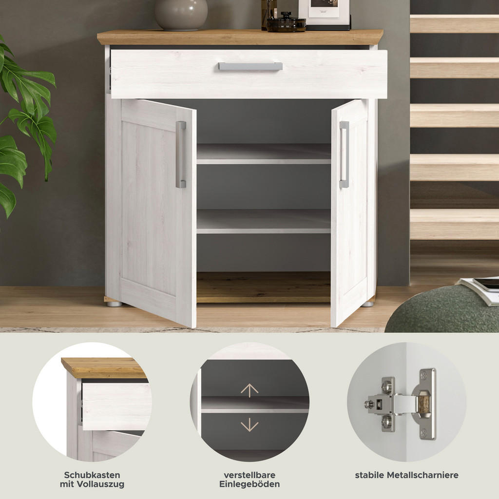 Thumbnail - Schuhschrank Verona Sibiu Lärche Nachbildung Eiche Artisan Nachbildung B/H/T: ca. 95x92x39 cm