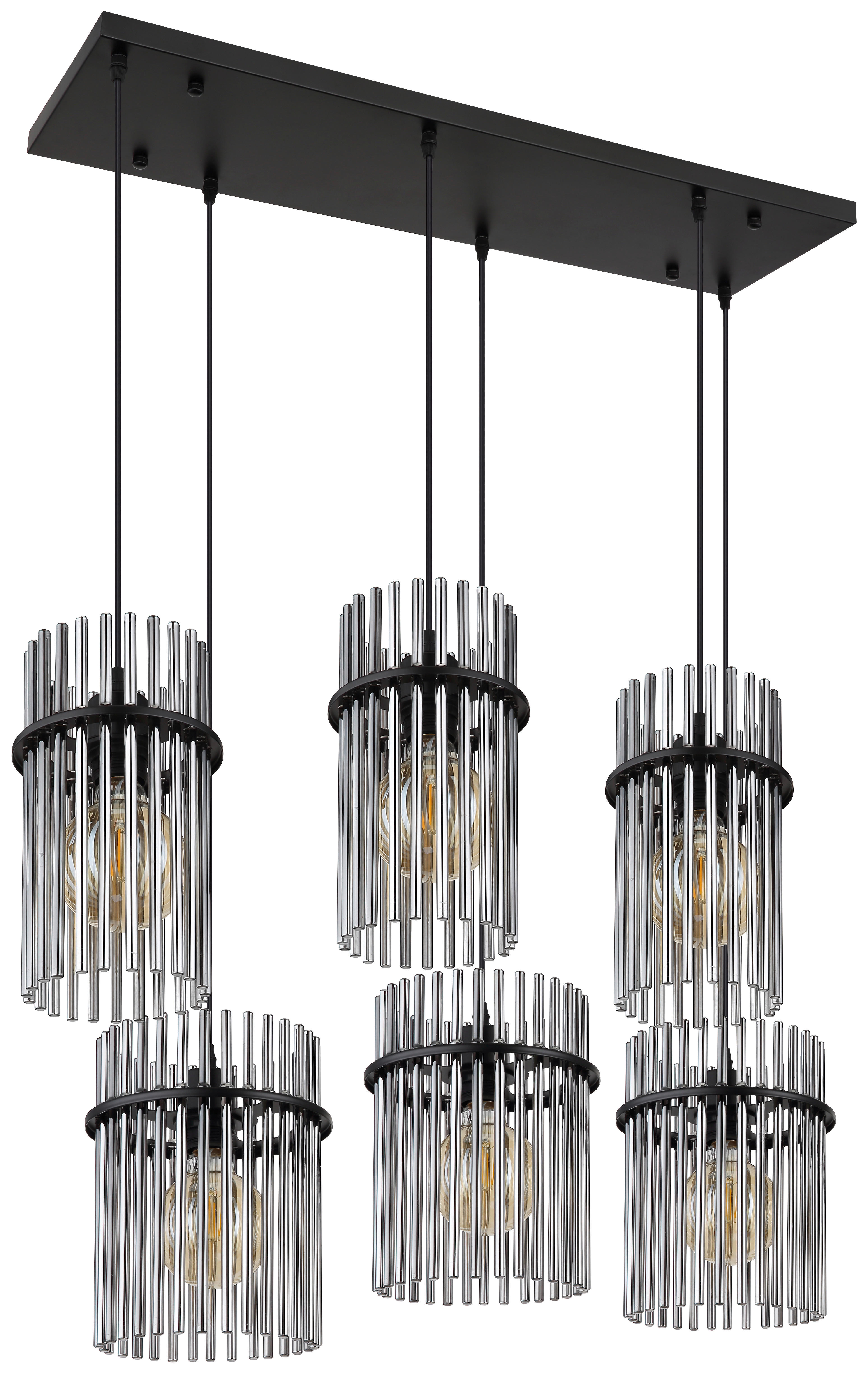 GLOBO Pendelleuchte mattschwarz Rauch schwarz Glas Metall B/H: ca. 92,5x125 cm E27 6 Brennstellen Gorley - schwarz/mattschwarz (92,50/125,00cm) - GLOBO