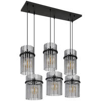 GLOBO Pendelleuchte mattschwarz Rauch schwarz Glas Metall B/H: ca. 92,5x125 cm E27 6 Brennstellen Gorley - schwarz/mattschwarz (92,50/125,00cm) - GLOBO