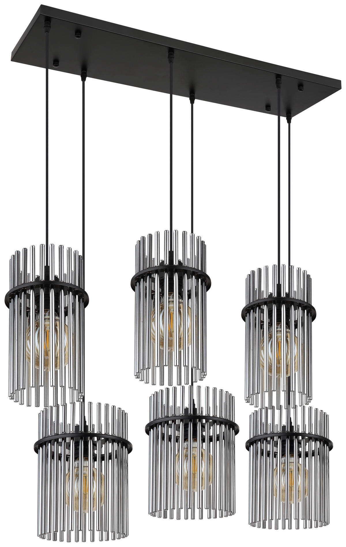 GLOBO Pendelleuchte mattschwarz Rauch schwarz Glas Metall B/H: ca. 92,5x125 cm E27 6 Brennstellen Gorley - schwarz/mattschwarz (92,50/125,00cm) - GLOBO