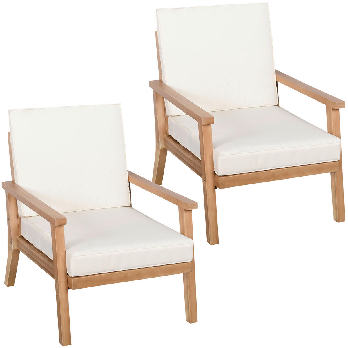 Outsunny Gartenstühle mit Kissen beige Holz B/H/L: ca. 77,5x74,5x66 cm Gartenstühle_mit_Kissen - beige/braun (66,00/77,50/74,50cm) - Outsunny