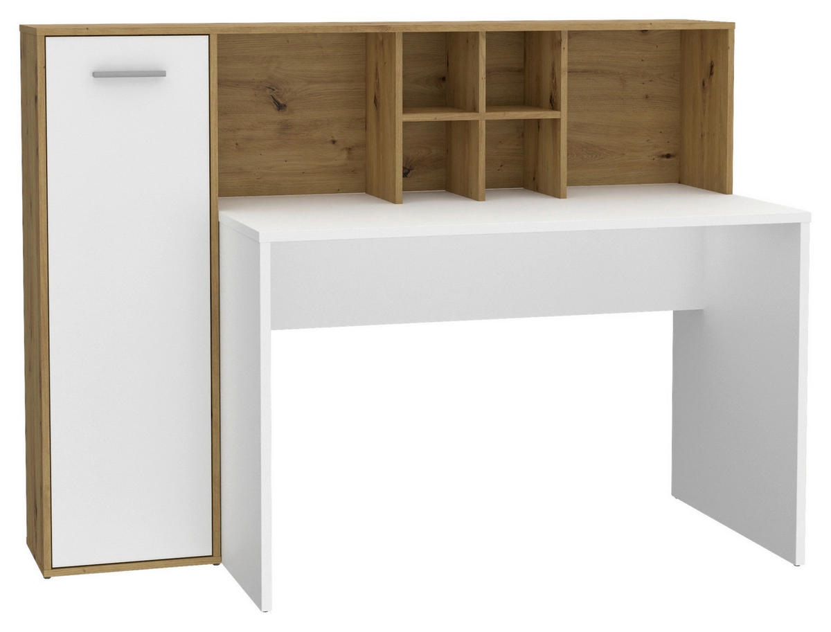 Schreibtisch  weiß Eiche Artisan Nachbildung B/H/T: ca. 158x116x66 cm Eriadu_Schreibtisch - Eiche/weiß (158,00/116,00/66,00cm)