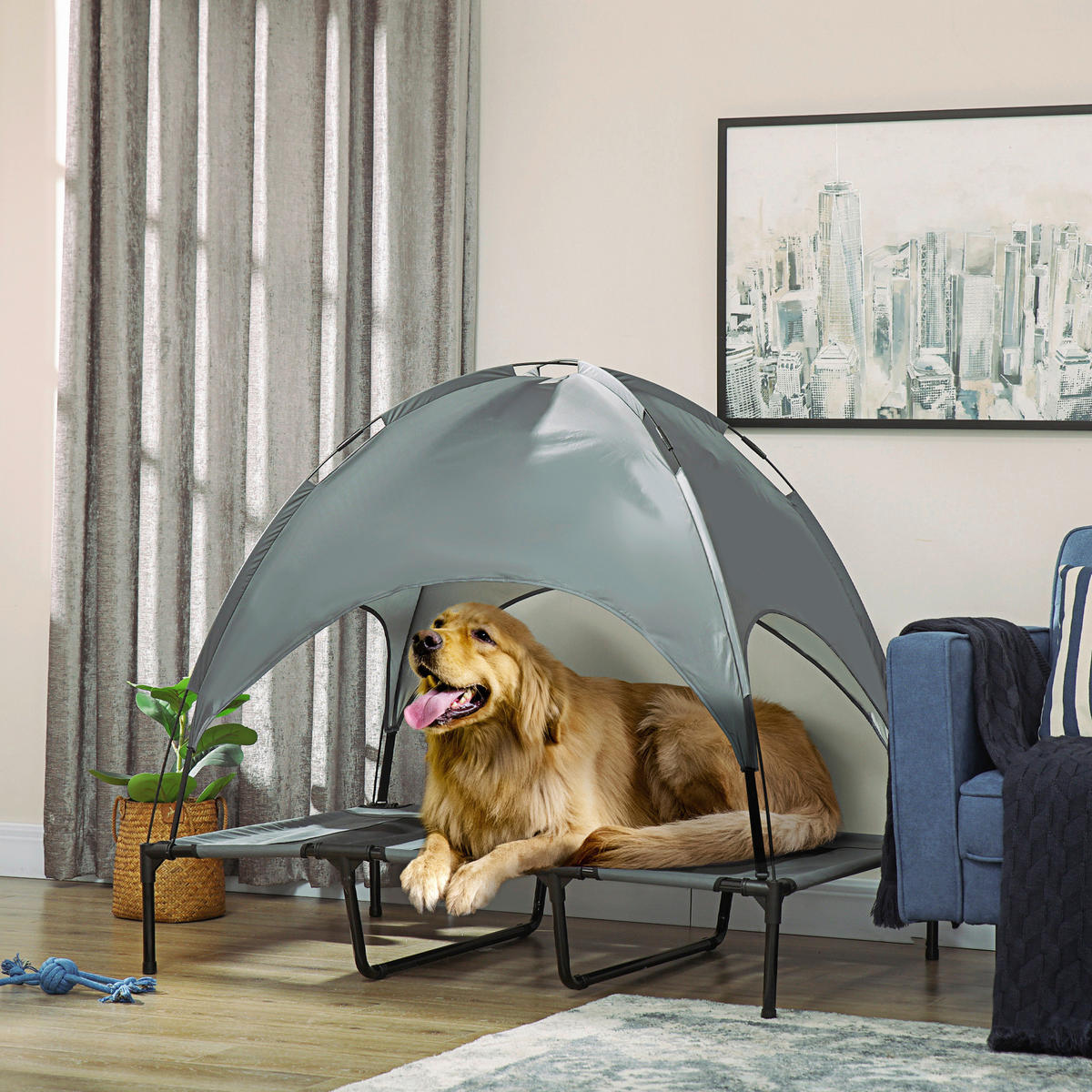 PawHut Hunde-Zubehör grau Edelstahl B/H/L: ca. 92x122x108 cm Hundebett - schwarz/grau (108,00/92,00/122,00cm) - PawHut