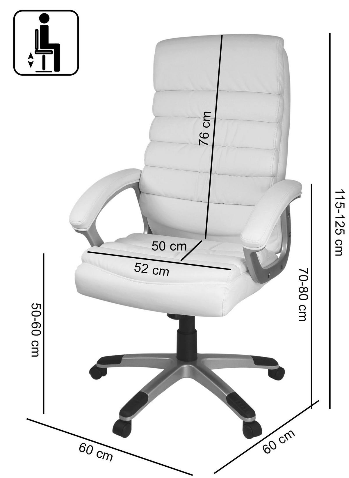 Drehstuhl weiß Kunstleder Bürostuhl Valencia - weiß (60,00/125,00/60,00cm) - Amstyle