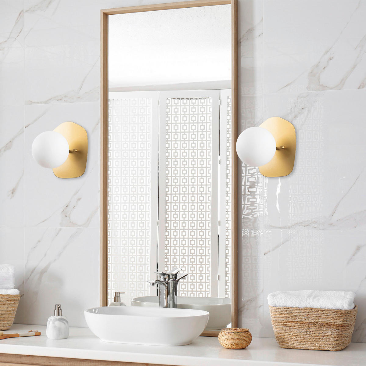 Opviq Wandleuchte gold Glas Metall B/H/L: ca. 25x25x20 cm E14 1 Brennstellen Well - gold (20,00/25,00/25,00cm) - Opviq