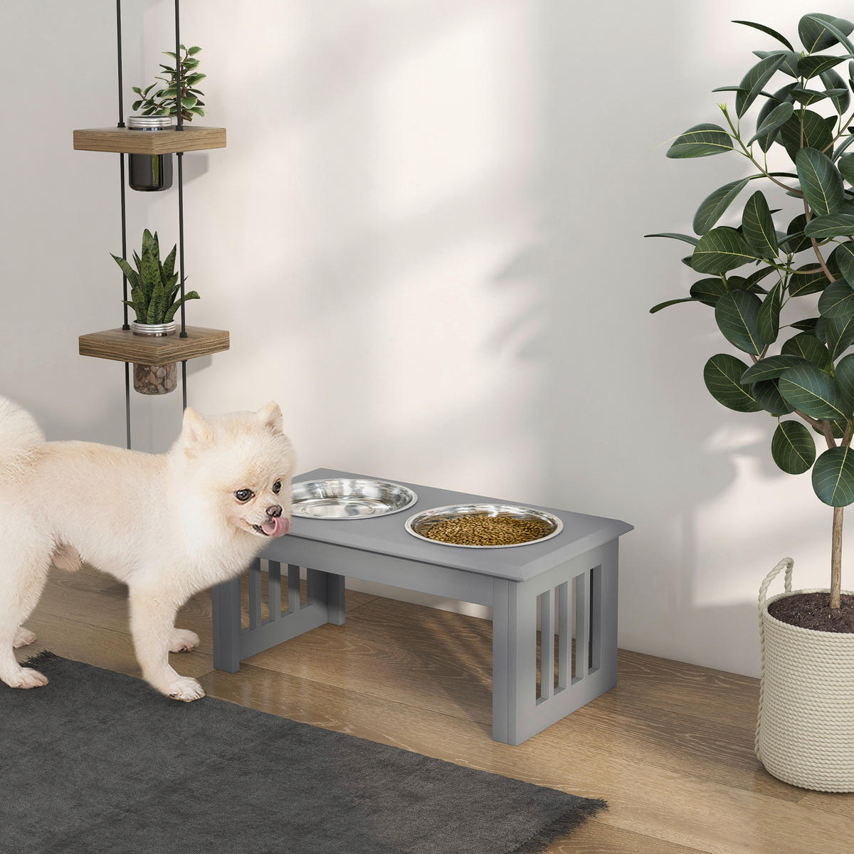 PawHut Futternapf grau Edelstahl B/H/L: ca. 30,5x25,4x58,4 cm Futternapf - grau (58,40/30,50/25,40cm) - PawHut