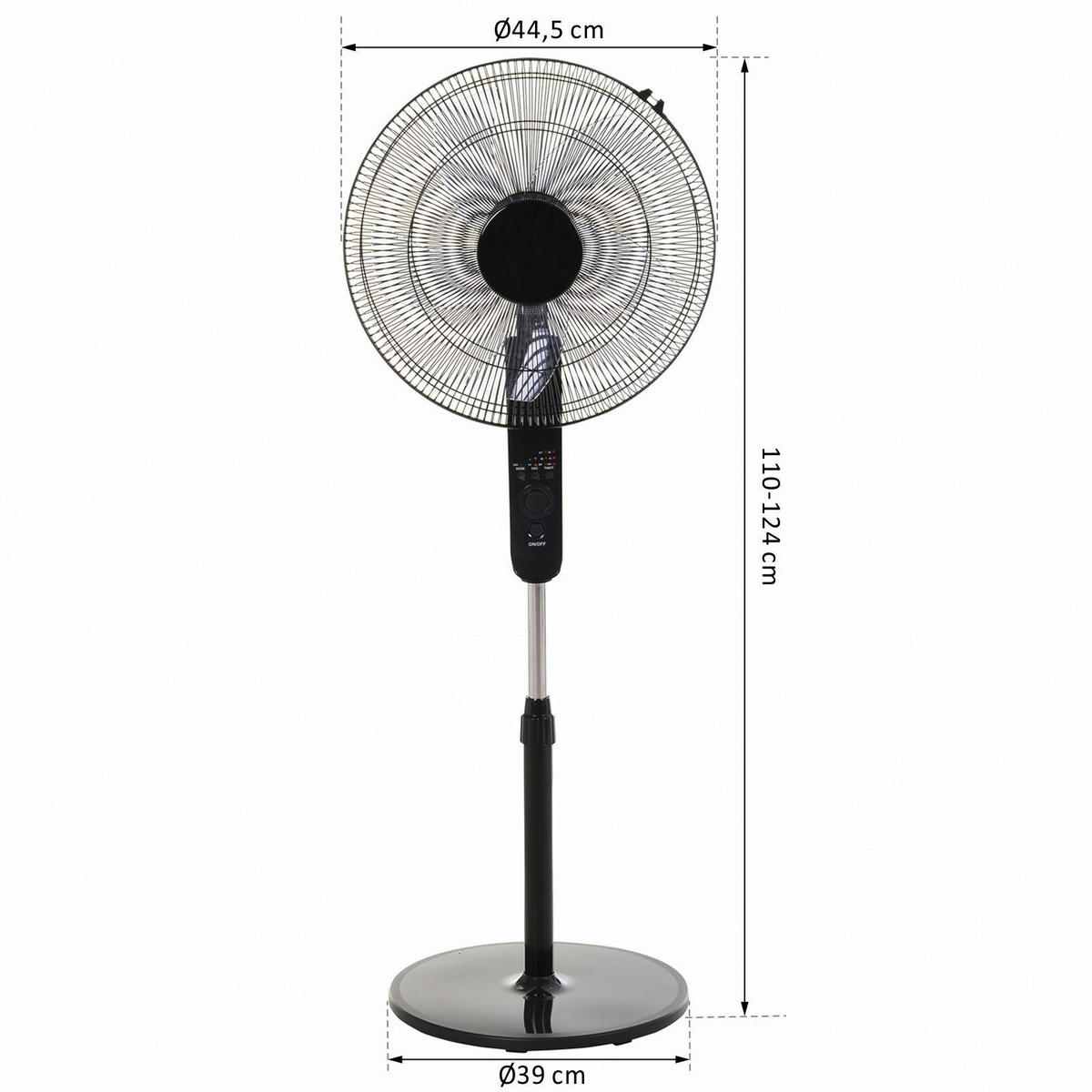 HOMCOM Standventilator mit Fernbedienung schwarz Metall Kunststoff H/D: ca. 124x45 cm Standventilator 824-013V90 - schwarz (45,00/124,00cm) - HOMCOM