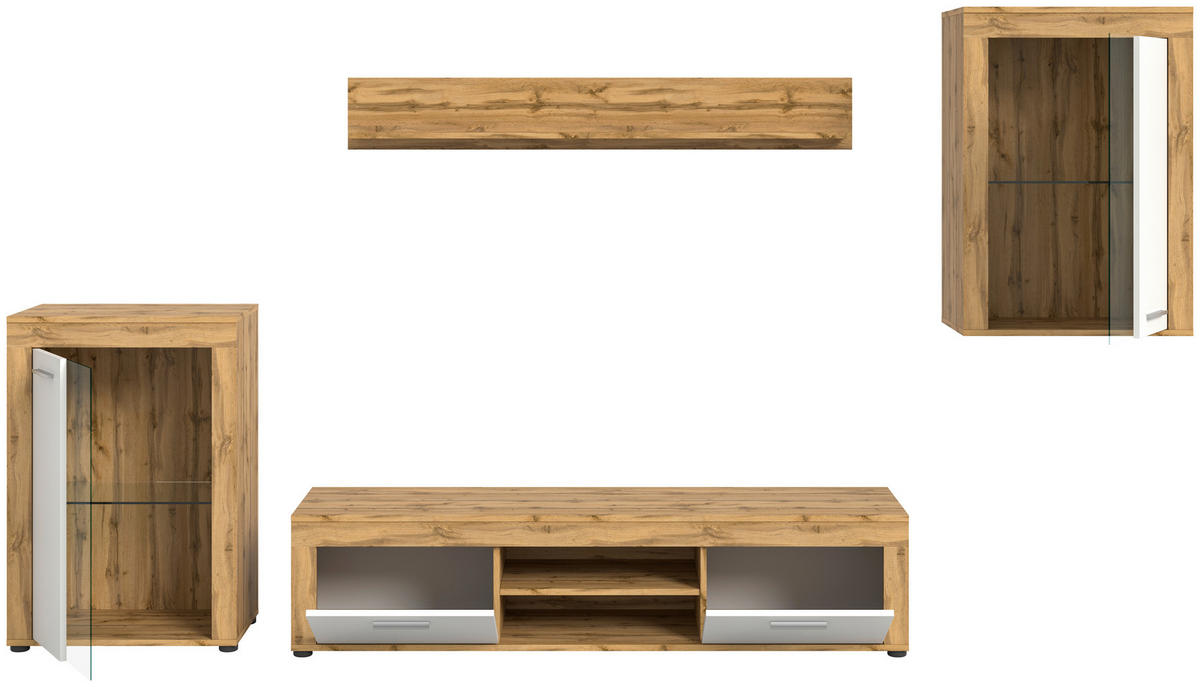 Wohnwand Jam Eiche Wotan Nachbildung weiß B/H/T: ca. 310x169x35 cm Jam - Eiche/weiß (310,00/169,00/35,00cm) - xonox.home