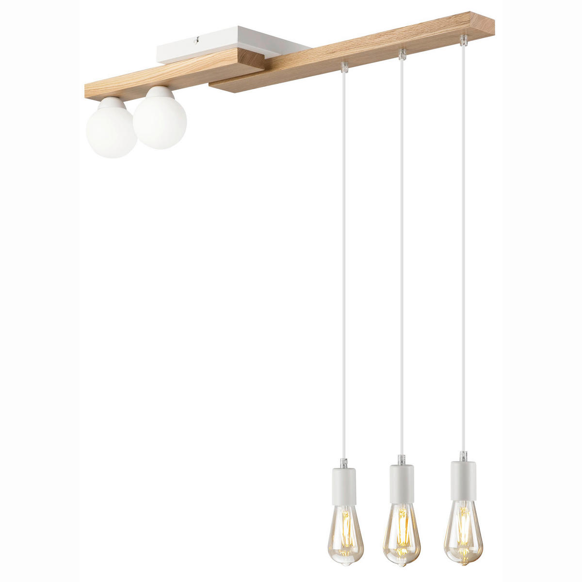 Lamkur Pendelleuchte weiß Holz B/H/L: ca. 20x86x84 cm G9 2 Brennstellen CORTINA - weiß (84,00/20,00/86,00cm) - Lamkur