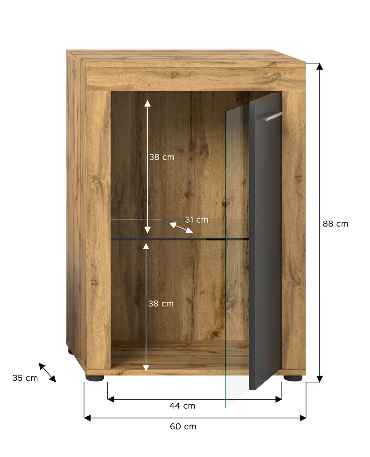 Vitrine Jam Eiche Wotan Nachbildung grau B/H/T: ca. 60x86x35 cm Jam - Eiche/grau (60,00/86,00/35,00cm) - xonox.home