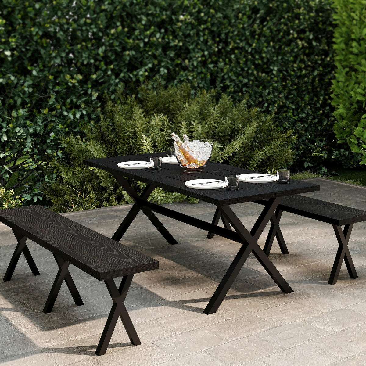 Outsunny Bierzeltgarnitur schwarz Aluminium B/H/L: ca. 80x73x180 cm Bierzeltgarnitur - schwarz (180,00/80,00/73,00cm) - Outsunny