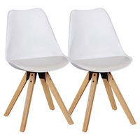 Stuhl 2er-Set weiß natur Kunststoff Echtholz Kunstleder B/H/T: ca. 52x87x49 cm 2er-Set - weiß/natur (52,00/87,00/49,00cm) - Wohnling