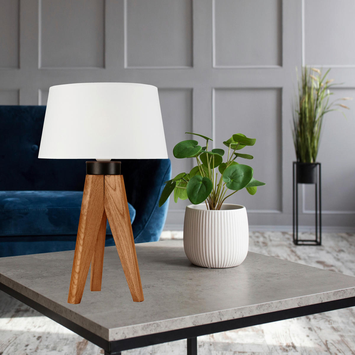 Lamkur Tischlampe Eiche rustikal Holz Stahl B/H/L: ca. 34x38x38 cm E27 1 Brennstellen Aida - Eiche/rustikal (38,00/34,00/38,00cm) - Lamkur