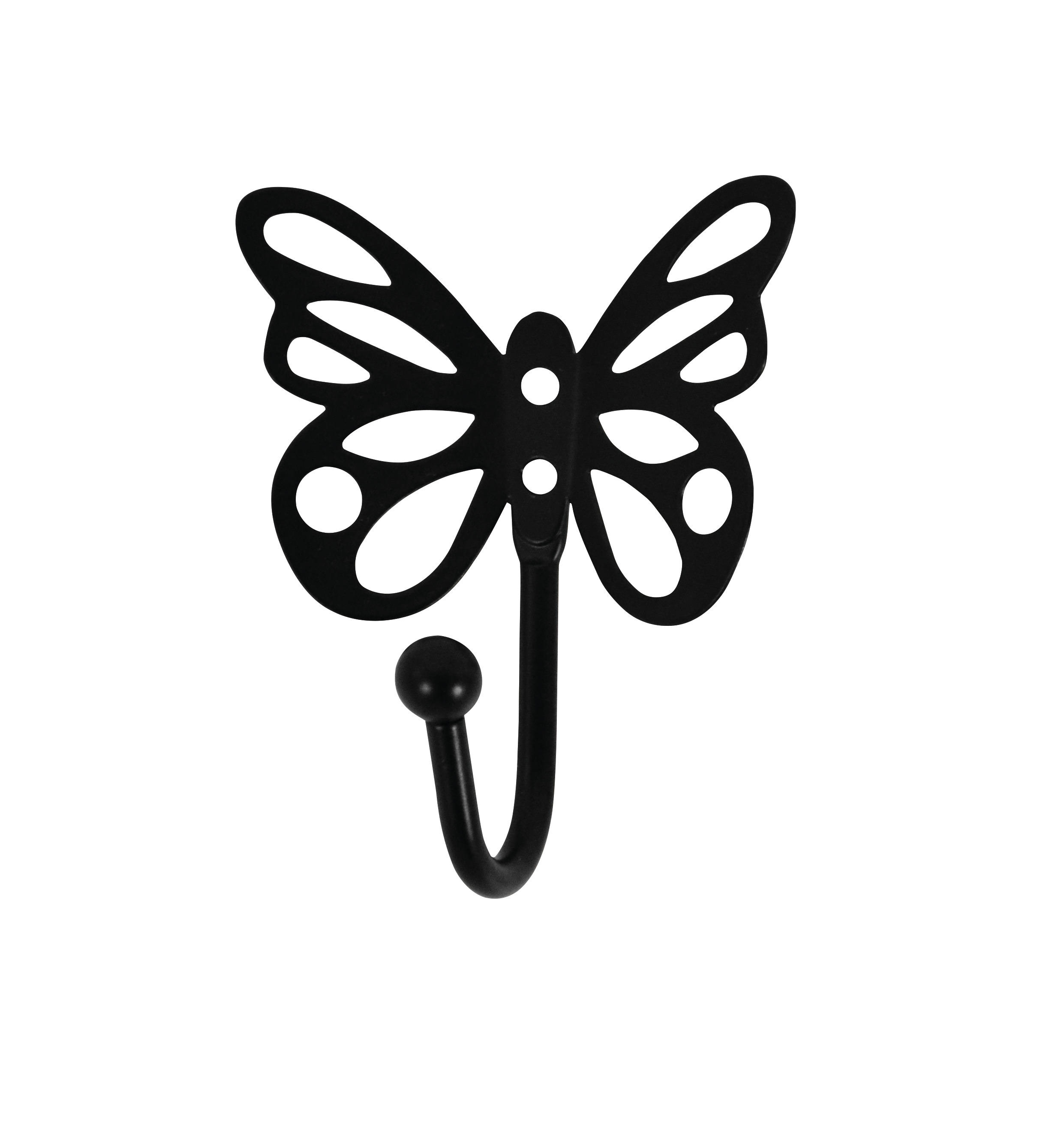 Garderobenhaken Butterfly schwarz pulverbeschichtet Metall B/H/T: ca. 8,5x10,5x5 cm Butterfly - schwarz (8,50/10,50/5,00cm)