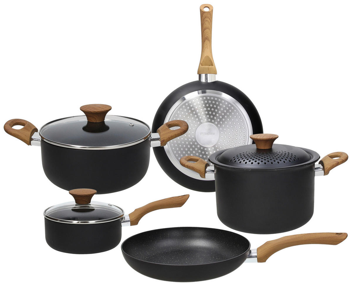 TOGNANA Topfset Grancucina Rock Wood schwarz Aluminium 8 tlg. Grancucina Rock Wood - schwarz - TOGNANA