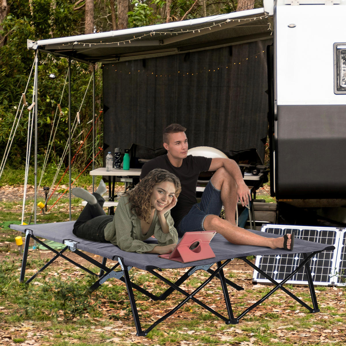 Outsunny Campingbett B/H/L: ca. 125x40x193 cm Campingbett - schwarz/grau (193,00/125,00/40,00cm) - Outsunny