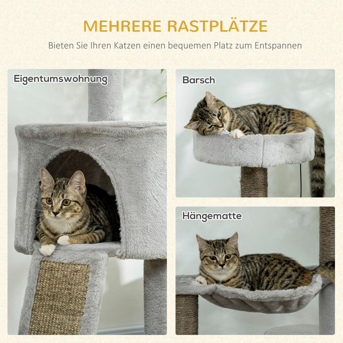 PawHut Kratzbaum hellgrau Polypropylen B/H/L: ca. 40x60x113 cm Kratzbaum - hellgrau (113,00/40,00/60,00cm) - PawHut