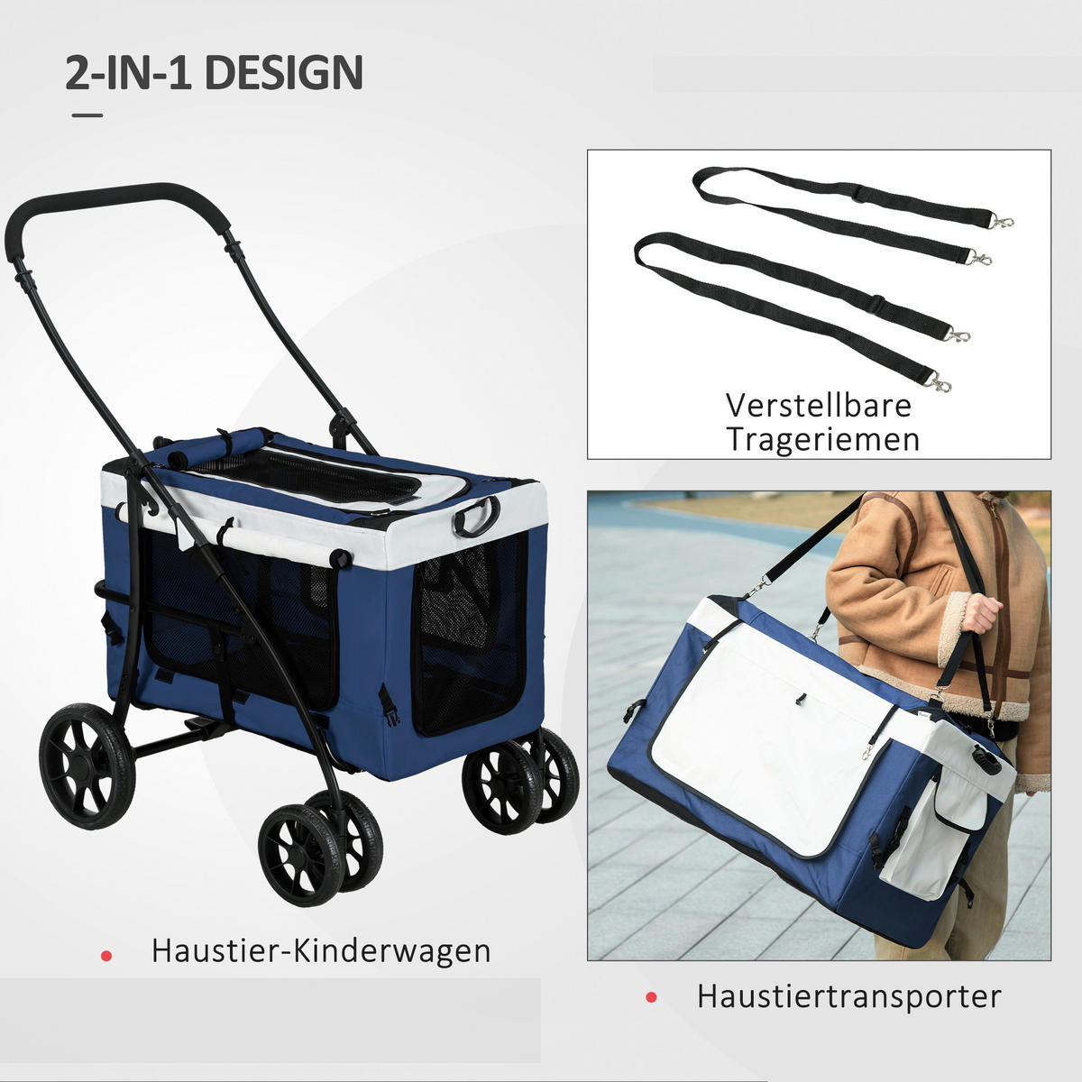 PawHut Hunde-Zubehör blau Polyester B/H/L: ca. 58x81x97,5 cm Hundebuggy - blau (97,50/58,00/81,00cm) - PawHut