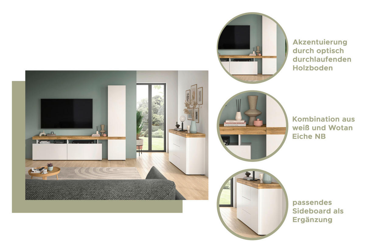 Sideboard Sugar weiß Eiche Wotan Nachbildung B/H/T: ca. 125x80x37 cm Sugar - Eiche/weiß (125,00/80,00/37,00cm) - xonox.home