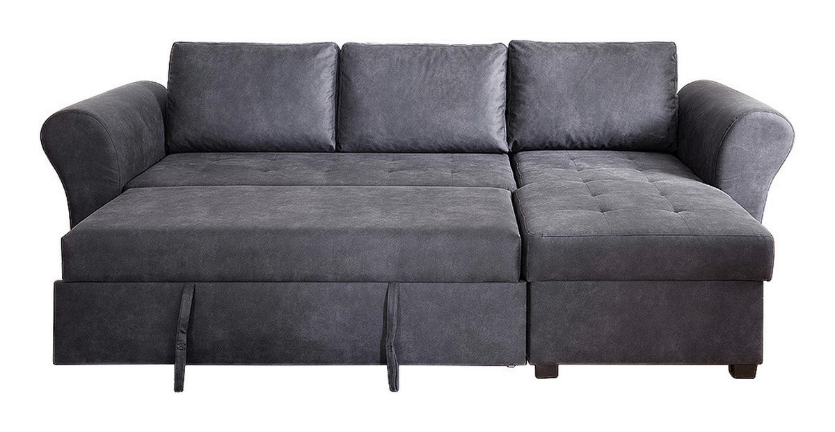 Ecksofa mit Bettfunktion und Bettkasten anthrazit B/H/T: ca. 260x89x155 cm Lasse_2F/REC/BK_Ecksofa - schwarz/anthrazit (260,00/89,00/155,00cm)