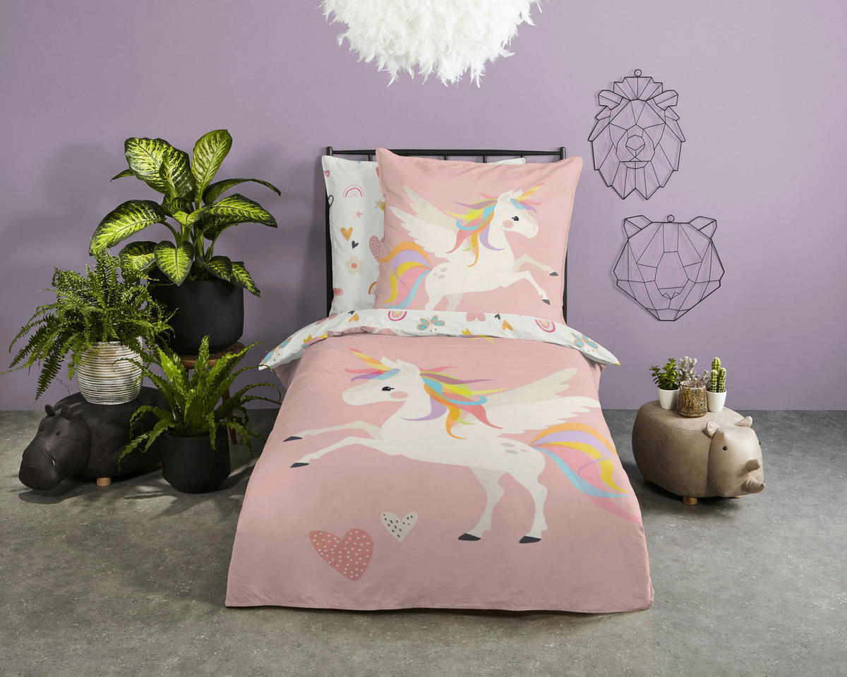 Baumwoll Bettwäsche Unicorn Renforce Unicorn - pink (135,00/200,00cm) - Good Morning