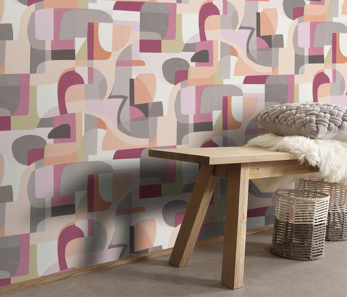 Erismann Vliestapete Abstrakt beige rosa grau B/L: ca. 53x1005 cm Vliestapete_10432-06 - beige/beere (53,00/1005,00cm) - Erismann