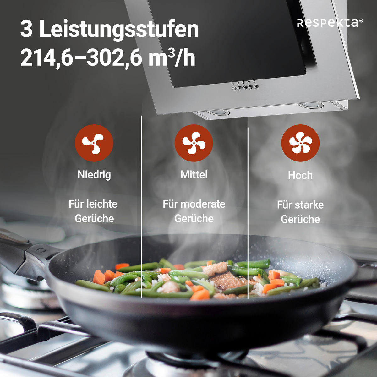 Respekta Dunstabzugshaube CH2060SBM Edelstahl B/H/T: ca. 60x74,3x31,3 cm CH2060SBM - schwarz/Edelstahl (60,00/74,30/31,30cm) - Respekta