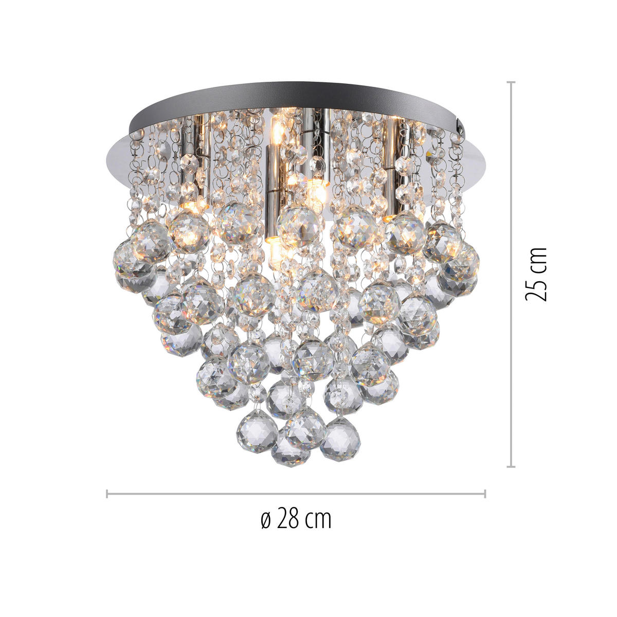 Just Light LED-Kronleuchter Chrom B/H/L: ca. 28x25x28 cm LED-Deckenleuchte_Kulunka - Chrom (28,00/28,00/25,00cm) - Just Light