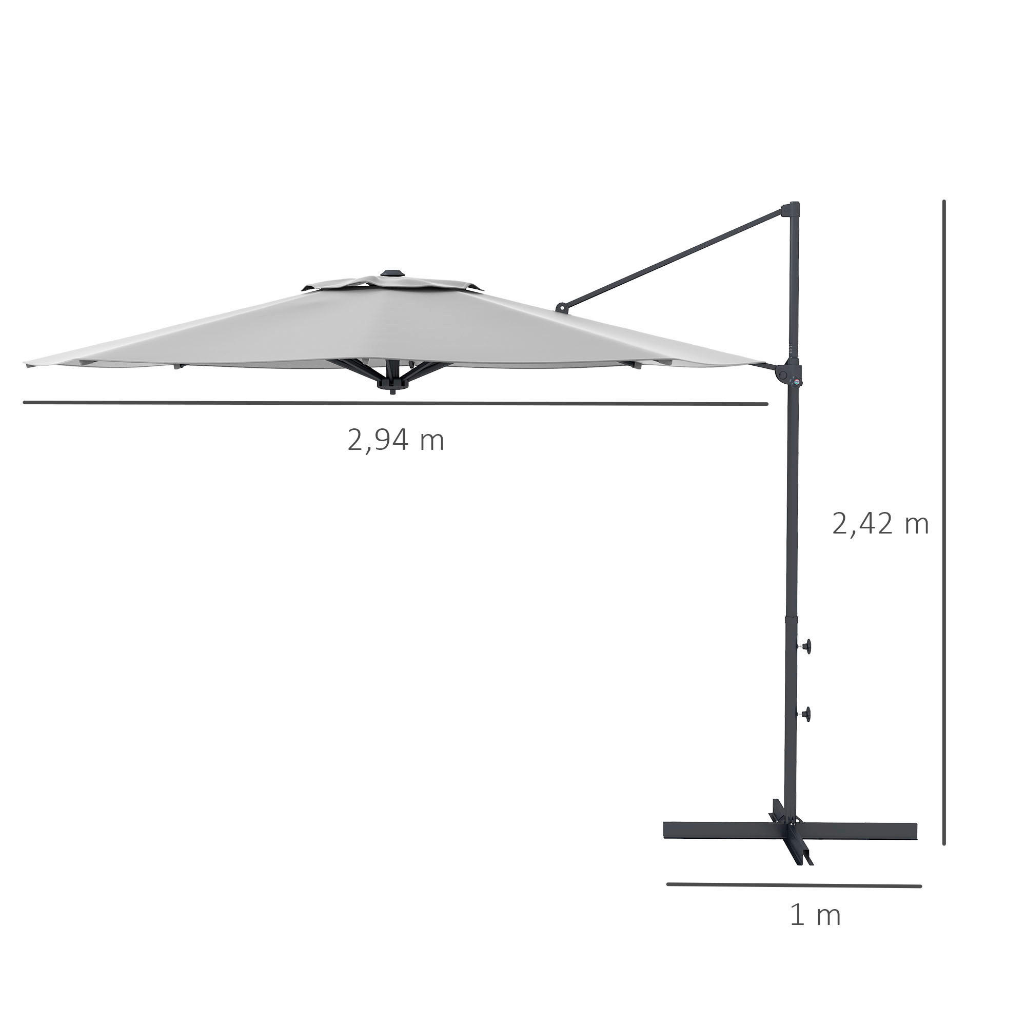 Outsunny Sonnenschirm dunkelgrau Edelstahl B/H/L: ca. 294x294x242 cm Sonnenschirm - dunkelgrau (242,00/294,00/294,00cm) - Outsunny