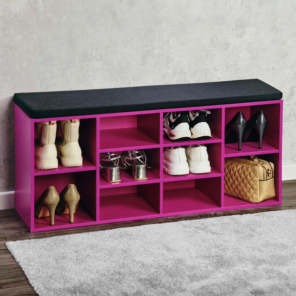Kesper Schuhregal pink Spanplatte B/H/T: ca. 103,5x48x29,5 cm Schuhregal_mit_Sitzkissen - pink (103,50/48,00/29,50cm) - Kesper