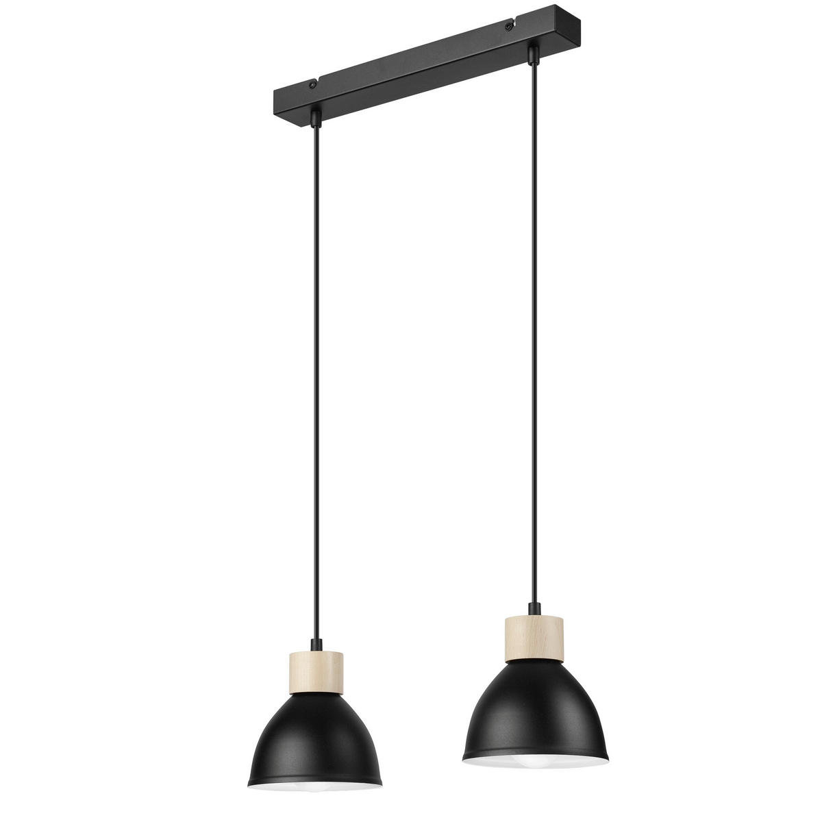 Lamkur Pendelleuchte schwarz Stahl Holz B/H/L: ca. 13x82x48 cm E27 2 Brennstellen NICO - schwarz (48,00/13,00/82,00cm) - Lamkur