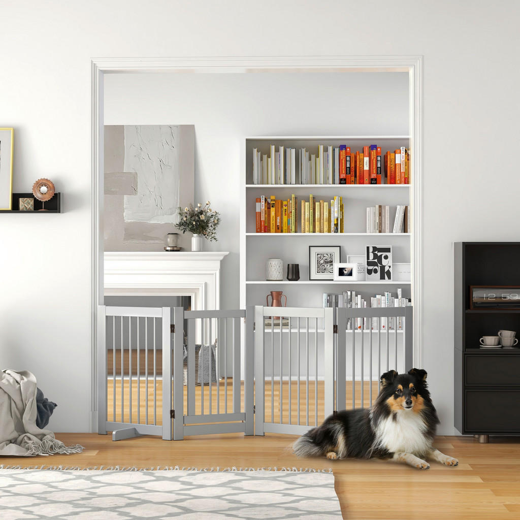 Thumbnail - PawHut Schutzgitter hellgrau Kiefer B/H/L: ca. 36x75x204 cm