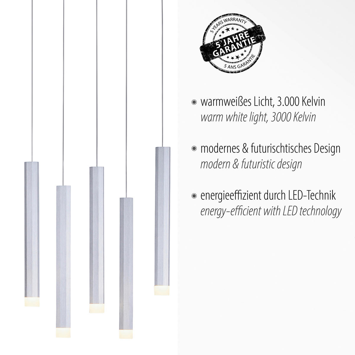 Just Light LED-Pendelleuchte BRUNO 15206-95 Alu Eisen Aluminium B/H/T: ca. 89x120x30 cm 10.0 Brennstellen BRUNO - Alu (89,00/120,00/30,00cm) - Just Light