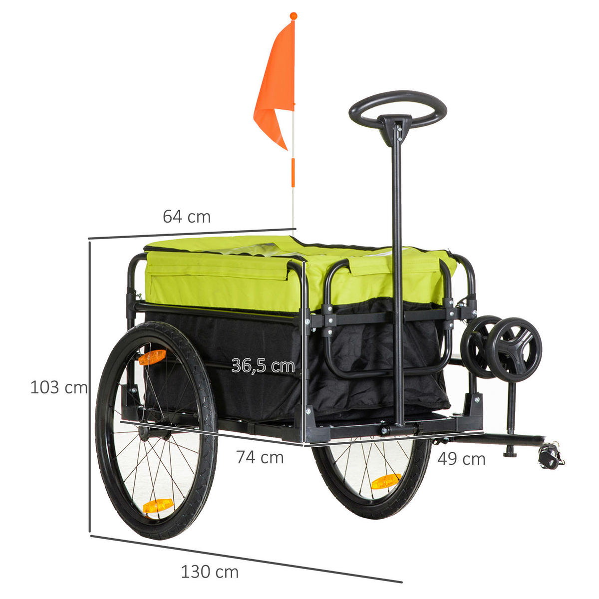 HOMCOM Fahrradanhänger gelb gelb B/H/L: ca. 64x103x130 cm Fahrradanhänger - gelb/schwarz (130,00/64,00/103,00cm) - HOMCOM
