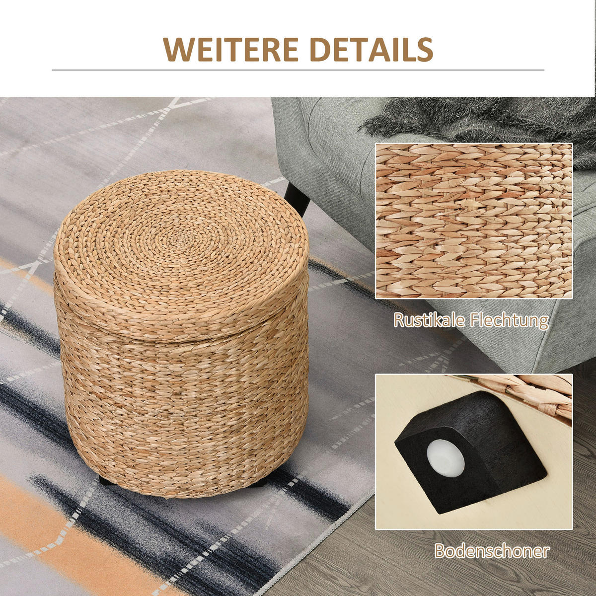 HOMCOM Hocker khaki B/H/L: ca. 43x43x43 cm Fußhocker - khaki (43,00/43,00/43,00cm) - HOMCOM