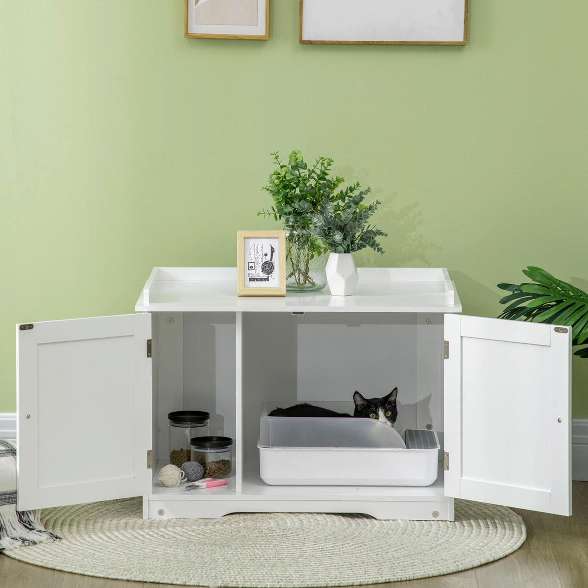 PawHut Katzen-Zubehör weiß Polypropylen B/H/L: ca. 48x86x52 cm Katzenklo - weiß (52,00/48,00/86,00cm) - PawHut