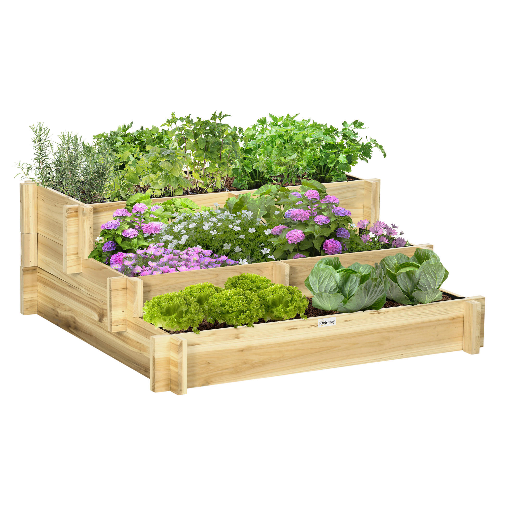 Outsunny Stufenbeet B/H/L: ca. 93x35x93 cm Stufenbeet - natur (93,00/93,00/35,00cm) - Outsunny