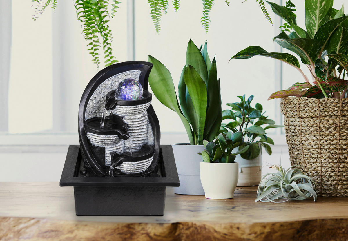 GLOBO Zimmerbrunnen ALBERT 93022 grau Kunststoff B/H/L: ca. 18x26x21 cm LED-Zimmerbrunnen 93022 - grau (21,00/18,00/26,00cm) - GLOBO