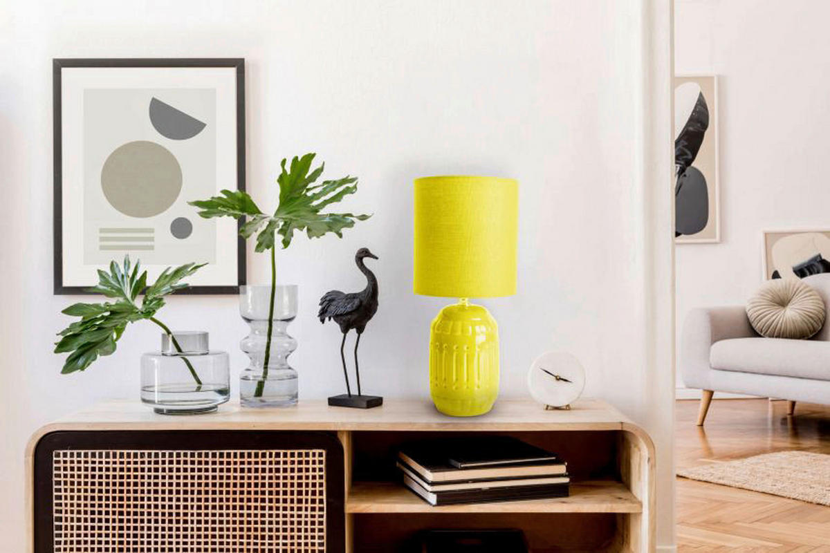 Näve Leuchten Keramik Tischleuchte NV3188315 gelb Keramik Metall Stoff H/D: ca. 30x14 cm E14 1 Brennstellen Erida - gelb (14,00/30,00cm) - Näve Leuchten