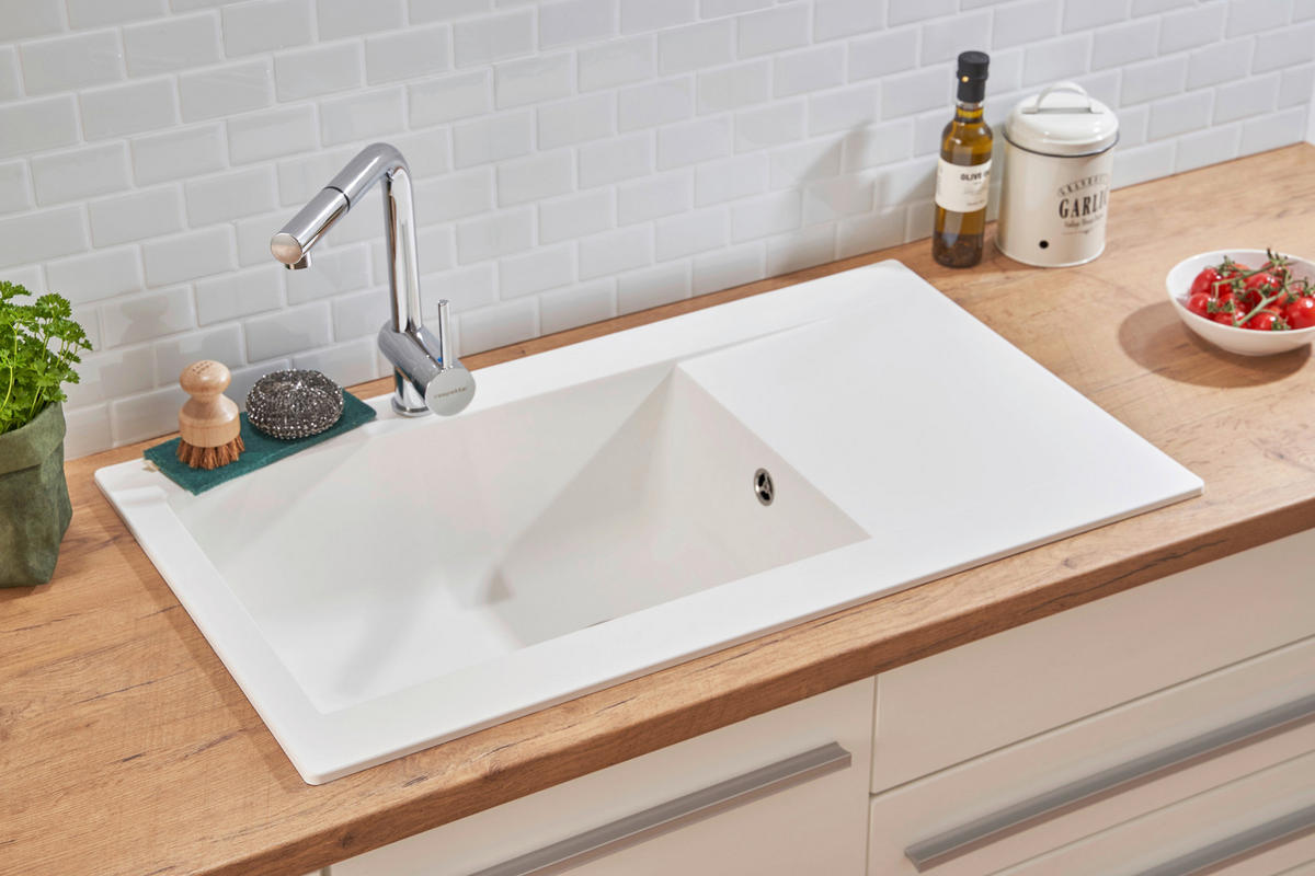 Respekta Einbauspüle Denver 86 x 50 W weiß Mineralite B/H/T: ca. 86x20x50 cm Denver 86 x 50 W - weiß (86,00/20,00/50,00cm) - Respekta