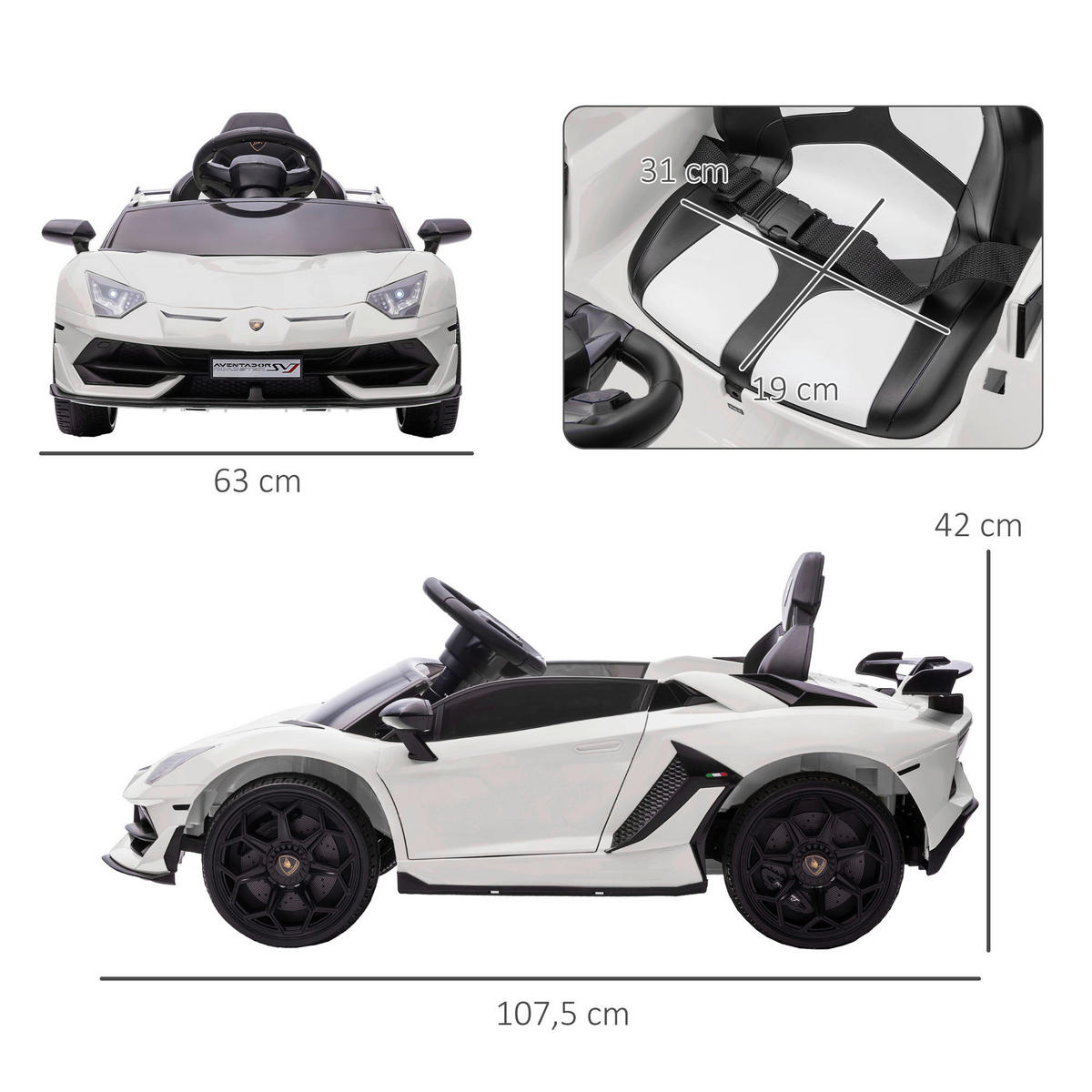 HOMCOM Kinderauto weiß B/H/L: ca. 63x107,5x42 cm Kinderfahrzeug - weiß (42,00/63,00/107,50cm) - HOMCOM