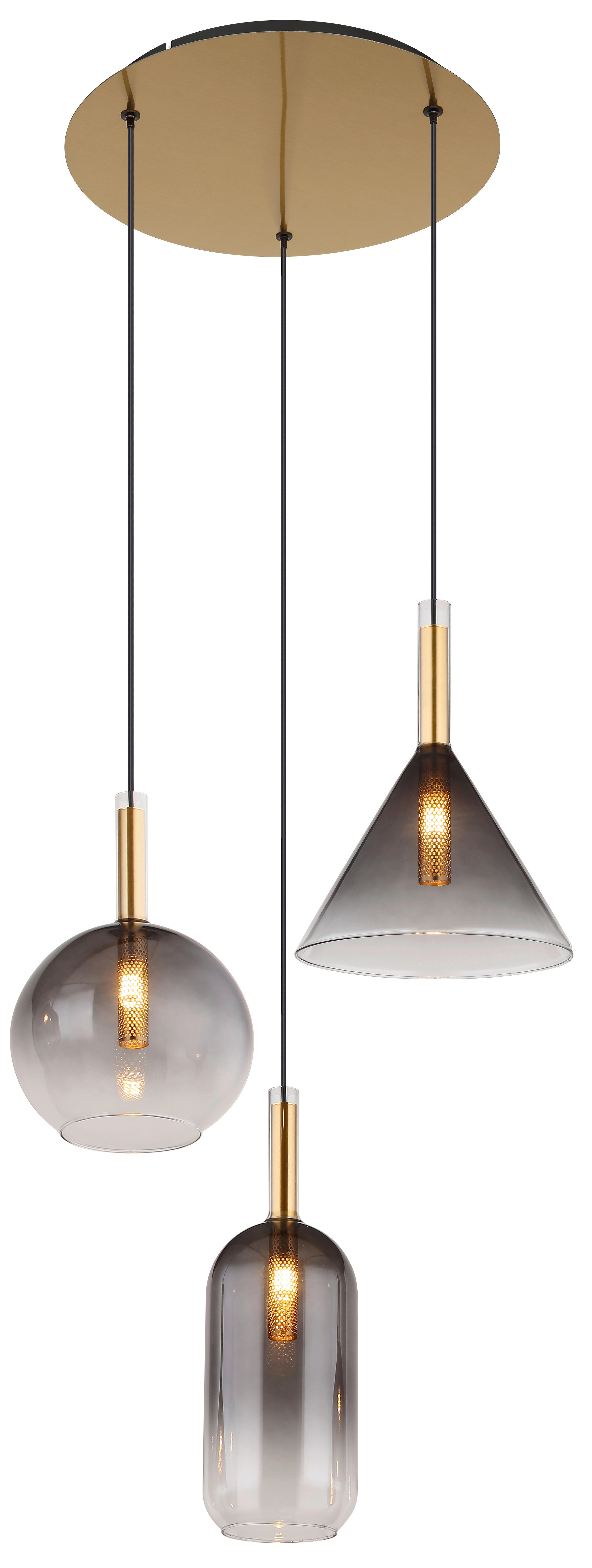 GLOBO Pendelleuchte Rauch messing Glas Metall H/D: ca. 150x43 cm G9 3 Brennstellen ELISABETH - messing/Rauch (43,00/150,00cm) - GLOBO